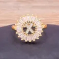 Gold plated letter X zircon ring, elegant circular baguette stone ring for daily wear. - Letter X