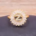 Gold plated initial letter Z ring with sparkling baguette cubic zirconia stones for women. - Letter Z