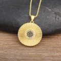 18K Gold Plated Copper Round Pendant Necklace Women Colored Zirconia Minimalist Clavicle Chain - Gold