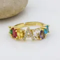 Gold plated multi-color cubic zirconia letter A open ring for women fashion jewelry. - Letter A