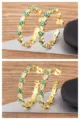 Gold plated evil eye hoop earrings with heart and star charms minimalist chic jewelry - Green