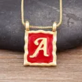 Gold-plated 18k red enamel square letter A pendant necklace minimalist vintage clavicle chain - Letter A