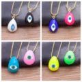 Verkoper verguld koperen traan boze oog ketting hanger set met kleurrijk emaille voor dames - Roze (N628)