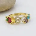 18K Gold Plated Copper Ring Colorful Zircon Adjustable Letter B Ring For Women Chic - Letter B