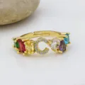 18K gold plated colorful cubic zirconia letter C open ring European American style jewelry - Letter C