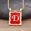 Gold plated 18k retro square initial letter D necklace red enamel pendant chic jewelry for women - Letter D