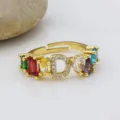 Gold plated colorful zirconia initial D ring fashion open finger jewelry for women. - Letter D