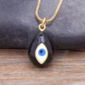 Vergulde boze oog hanger ketting met zwarte druppelbedel en stijlvolle ketting. - Zwart (N628)