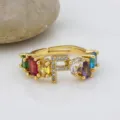 Anello lettera F in zircone colorato placcato oro 18K, anello aperto europeo moda. - Lettera F