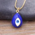 Vergulde Boze Oog Hanger Halsketting Blauw Geëmailleerd Druppel Sieraden Dames - Donkerblauw (N628)