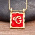 Vintage 18K gold plated square red enamel letter G pendant necklace, niche design chic jewelry. - Letter G