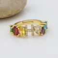anello regolabile con lettera h in zircone colorato placcato oro 18k gioielli donna - Lettera H