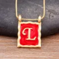 Gold-plated square letter L pendant necklace, red enamel vintage clavicle chain variant. - L