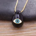 Gold plated evil eye pendant necklace with black teardrop enamel design for women - Black (N629)