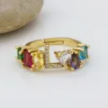 Anello Aperto Regolabile Lettera L Zircone Colorato Placcato Oro Moda Gioiello - Taglia L