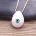 Gold Plated Evil Eye Pendant Necklace White Teardrop Turkish Eye Jewelry for Women Gift - White (N629)