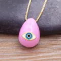 Pink drop evil eye pendant necklace with gold box chain copper jewelry variant SKU - Pink (N629)