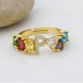 Anello regolabile placcato oro zircone cubico multicolore lettera P gioielli donna - Lettera P