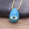 Evil Eye Necklace Gold Plated Blue Teardrop Pendant Turkish Nazar Amulet Jewelry Gift - Light Blue (N629)