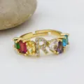 Anello regolabile con lettera R in zircone multicolore placcato oro gioielli donna - Lettera R