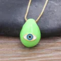 18K Gold Plated Evil Eye Necklace Green Drop Pendant Turkish Nazar Jewelry for Women - Green (N629)