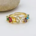 Anello Regolabile Zircone Colorato Lettera S Placcato Oro Donna Gioiello Trendy Top - Taglia S