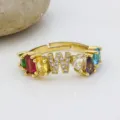 Elegante anello regolabile lettera W in zircone cubico colorato placcato oro donna gioielli - Lettera W