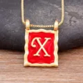 Gold-plated square red enamel letter X pendant necklace for women fashion jewelry gifts - Letter X