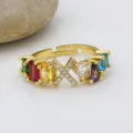 Anello regolabile con lettera X in zircone colorato placcato oro da donna moda chic - Lettera X