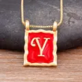 Vintage 18k gold plated red enamel square letter Y pendant necklace for women trendy jewelry - Letter Y