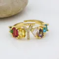Anello aperto lettera Y in zircone multicolore placcato oro 18K donna gioielli - Lettera Y