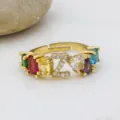 Anello in zircone colorato placcato oro con design lettera Z, anello regolabile stile europeo. - Lettera Z