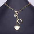 collana con ciondolo a cuore in madreperla bianca placcata oro 18k gioielli da donna - Collana Lucchetto Cuore in Conchiglia Naturale (N588)