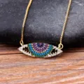 Collier pendentif mauvais œil plaqué or avec zircone cubique colorée mode femme - Or