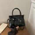 Women patent leather handbag retro simple tote bag chic shoulder crossbody bag summer new style - Black