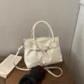 White PU Leather Casual Crossbody Bag Solid Color Fashion Shoulder Handbag for Women - White
