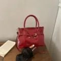Chic patent leather handbag retro minimalist shoulder bag stylish tote bag for women. - Red