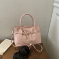 Pink PU leather shoulder bag stylish tote crossbody bag with metal buckle detail new - Pink