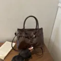 Dark brown vintage women handbag stylish solid color shoulder crossbody tote bag fashion bag - Coffee