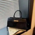 Schwarze Kroko-Muster Mode Handtasche lässige Leder Umhängetasche Shopper Tasche für Damen Alltag - Schwarz
