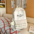 Japanischer süßer College-Rucksack mit karierter Tasche große Kapazität Reiserucksack - Beige