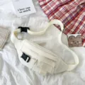 Japanischer Retro lässiger Canvas Brusttasche minimalistische einfarbige Gürteltasche für Damen - Weiß