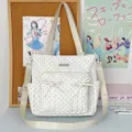 Weißer Pünktchen Shopper Tasche süße Segeltuch Schulter Umhängetasche mit Schleife Damen - Nur Tasche (Kein Anhänger) / Weiß