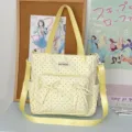 Gelbe Pünktchen Segeltuch Tote Bag, süße Schleife Schultertasche mit großer Kapazität Alltag. - Nur Tasche (Kein Anhänger) / Gelb