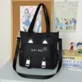 Süsse schwarze Canvas-Tragetasche mit Katzenohren, vielseitige Umhängetasche für Alltag. - Einzelne Tasche / Schwarz
