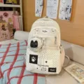 Korean ins polka dot school backpack cute cartoon student large capacity casual shoulder bag - No Pendant / White