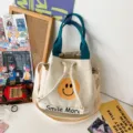 Canvas Eimer Tasche Damen Cartoon Handtasche niedlich Smiley lässig Umhängetasche Bento Bag - Grün