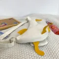 Süße weiße Enten-Segeltuch-Umhängetasche für Damen, verspieltes gelbes Fuße-Design Schultertasche. - Einheitsgröße / Weiß