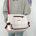 Umhängetasche für Damen und Herren, japanischer Vintage Freizeittaschen Segeltuch. - Weiß & Rot