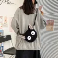 Niedliche schwarze Katze Plüsch Umhängetasche flauschige Cartoon Schultertasche kawaii Stil - Schwarz